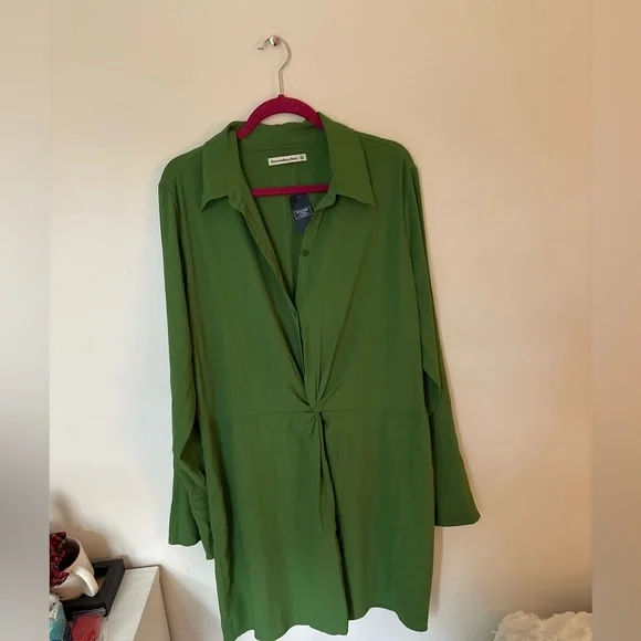 Abercrombie & Fitch Button Down Twist Front Long Sleeve Mini Dress NWT - Picture 2 of 10